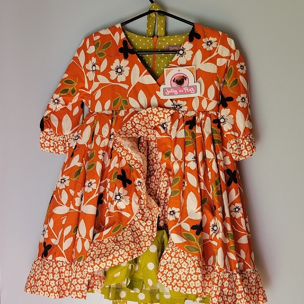 Orange Floral Dress with Green Accents